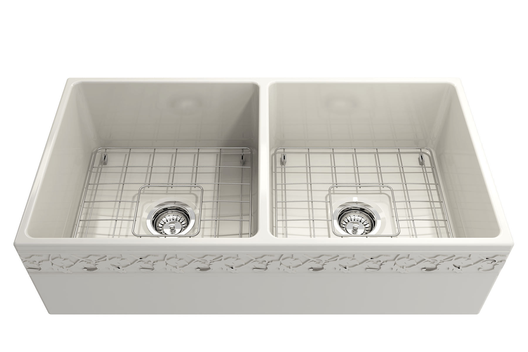 Alternate Image for BOCCHI Vigneto 36" Fireclay Farmhouse Apron 50/50 Double Bowl Kitchen Sink, Biscuit, 1351-014-0120