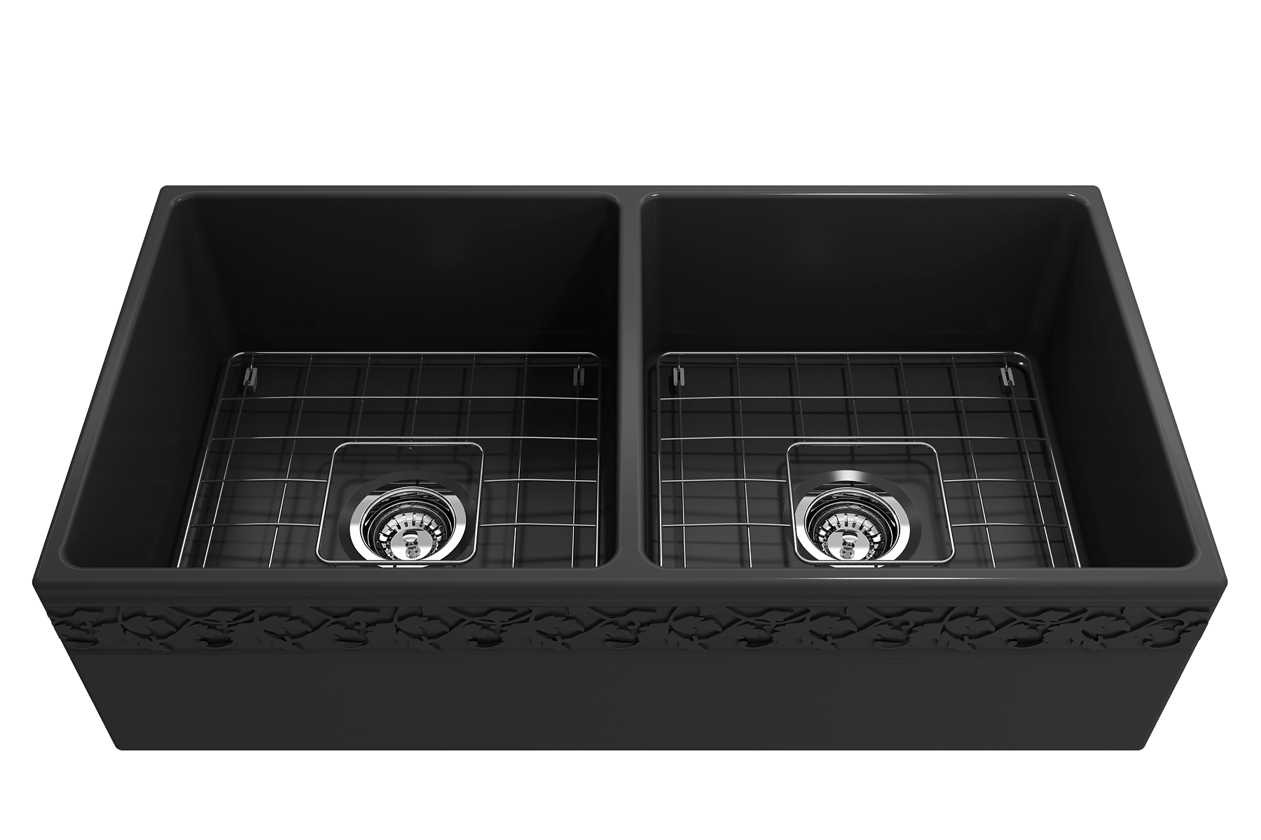 Alternate Image for BOCCHI Vigneto 36" Fireclay Farmhouse Apron 50/50 Double Bowl Kitchen Sink, Matte Dark Gray, 1351-020-0120