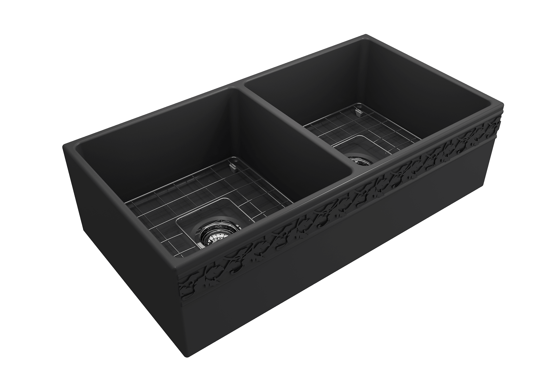 Alternate Image for BOCCHI Vigneto 36" Fireclay Farmhouse Apron 50/50 Double Bowl Kitchen Sink, Matte Dark Gray, 1351-020-0120