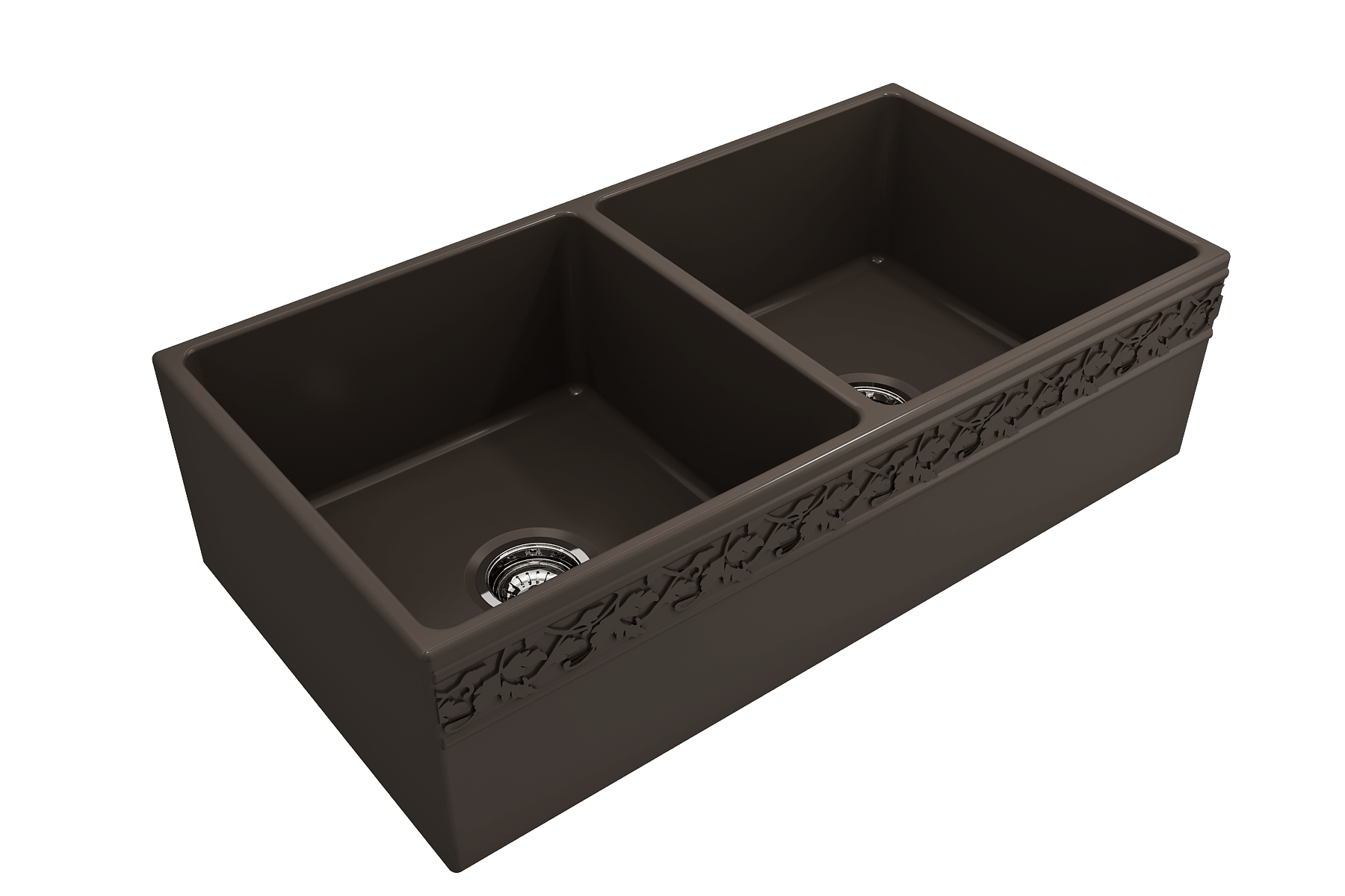 Alternate Image for BOCCHI Vigneto 36" Fireclay Farmhouse Apron 50/50 Double Bowl Kitchen Sink, Matte Brown, 1351-025-0120
