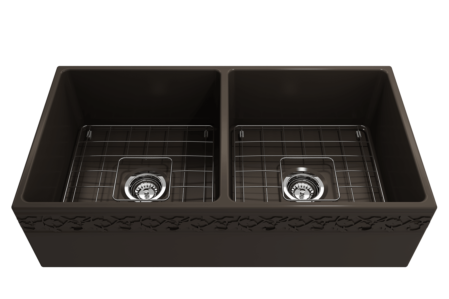 Alternate Image for BOCCHI Vigneto 36" Fireclay Farmhouse Apron 50/50 Double Bowl Kitchen Sink, Matte Brown, 1351-025-0120