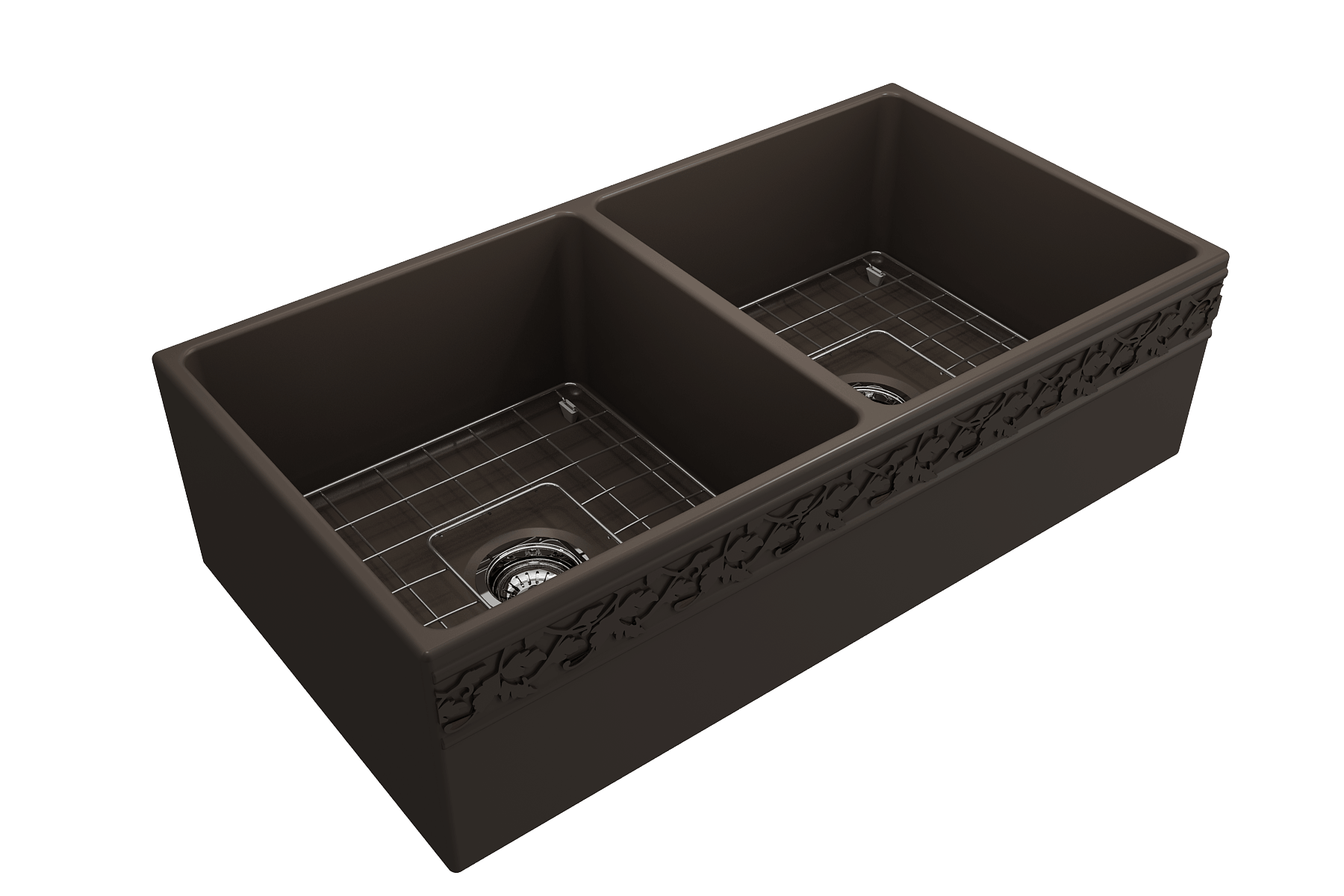 Alternate Image for BOCCHI Vigneto 36" Fireclay Farmhouse Apron 50/50 Double Bowl Kitchen Sink, Matte Brown, 1351-025-0120