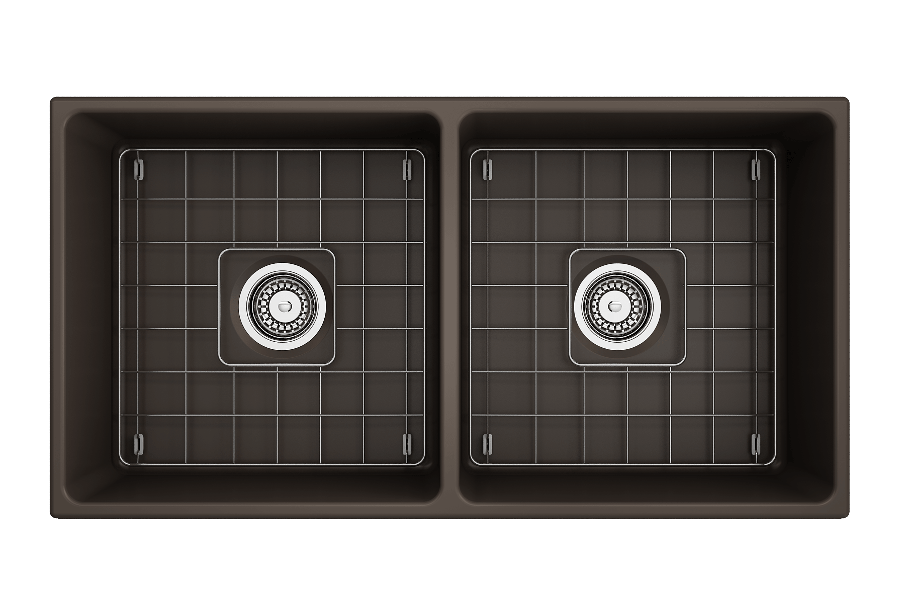 Alternate Image for BOCCHI Vigneto 36" Fireclay Farmhouse Apron 50/50 Double Bowl Kitchen Sink, Matte Brown, 1351-025-0120