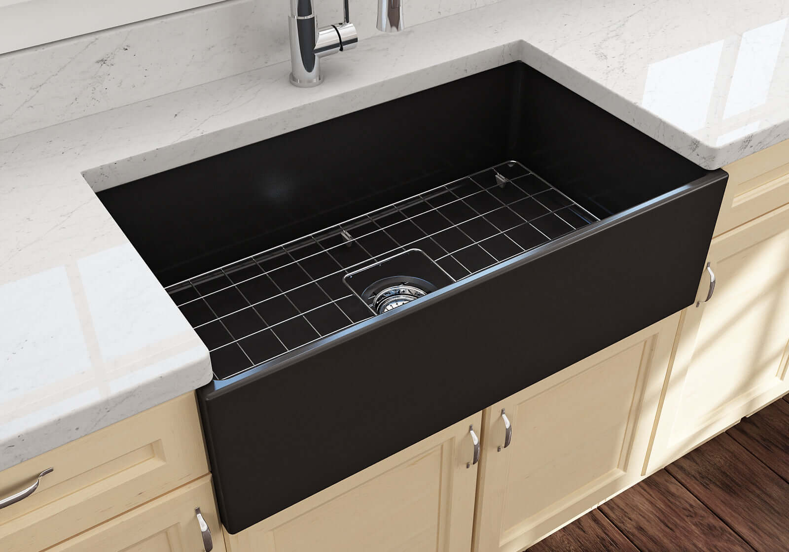 Alternate Image for BOCCHI Contempo 33" Fireclay Farmhouse Apron Single Bowl Kitchen Sink, Matte Black, 1352-004-0120