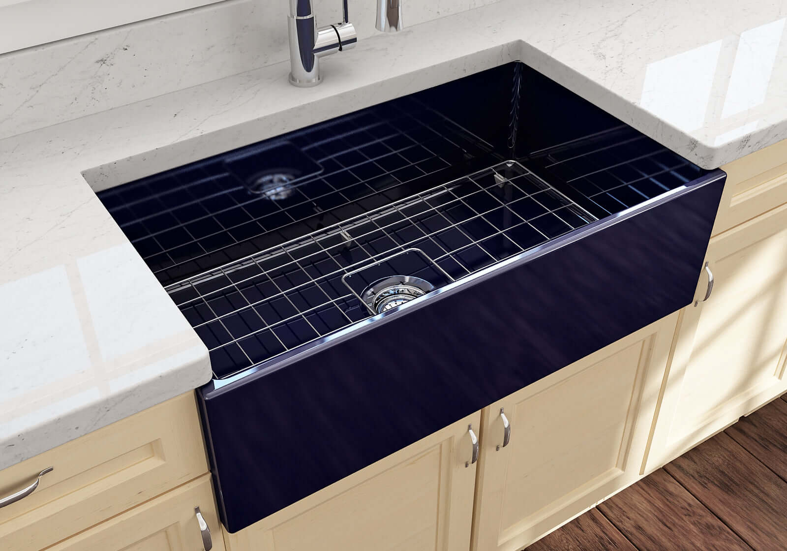 Alternate Image for BOCCHI Contempo 33" Fireclay Farmhouse Apron Single Bowl Kitchen Sink, Sapphire Blue, 1352-010-0120
