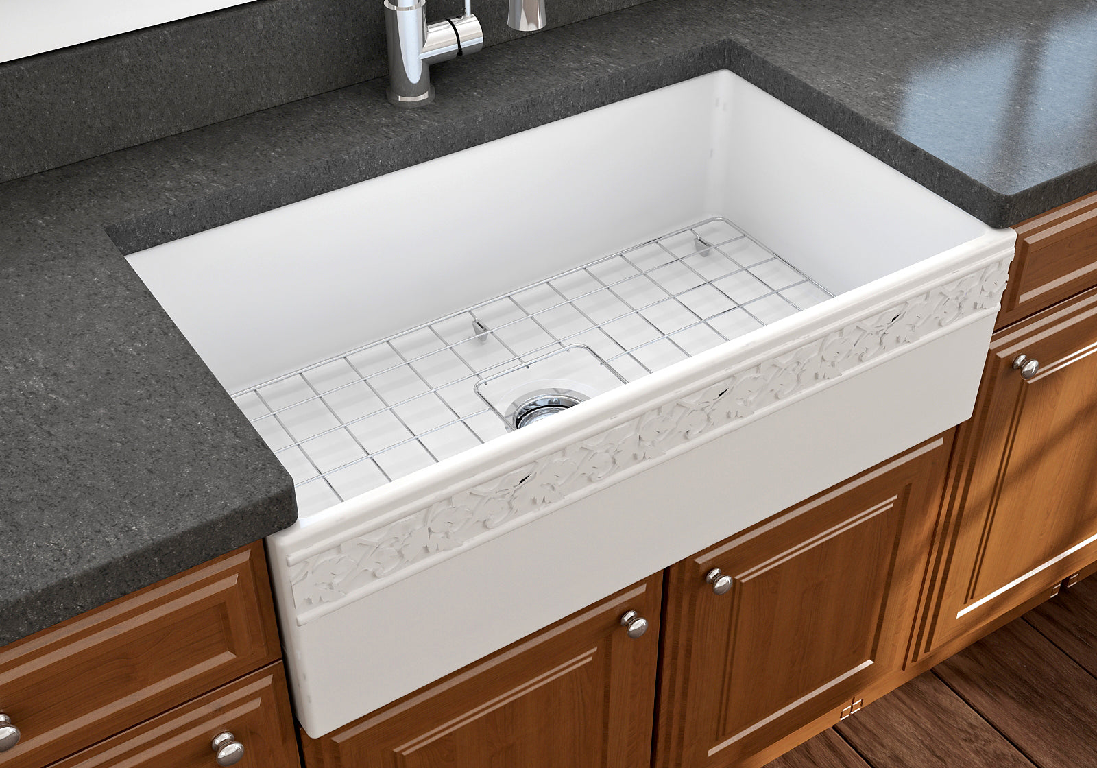 Alternate Image for BOCCHI Vigneto 33" Fireclay Farmhouse Apron Single Bowl Kitchen Sink, Matte White, 1353-002-0120