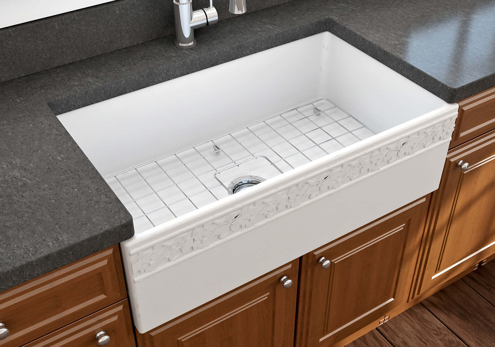 Alternate Image for BOCCHI Vigneto 33" Fireclay Farmhouse Apron Single Bowl Kitchen Sink, Matte White, 1353-002-0120
