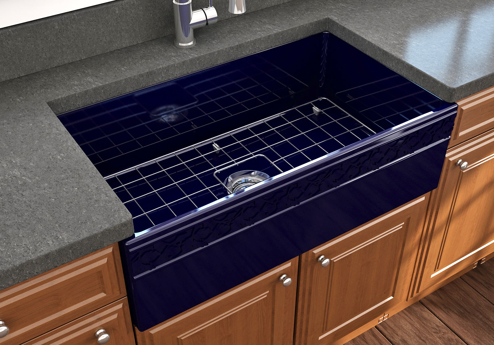 Alternate Image for BOCCHI Vigneto 33" Fireclay Farmhouse Apron Single Bowl Kitchen Sink, Sapphire Blue, 1353-010-0120