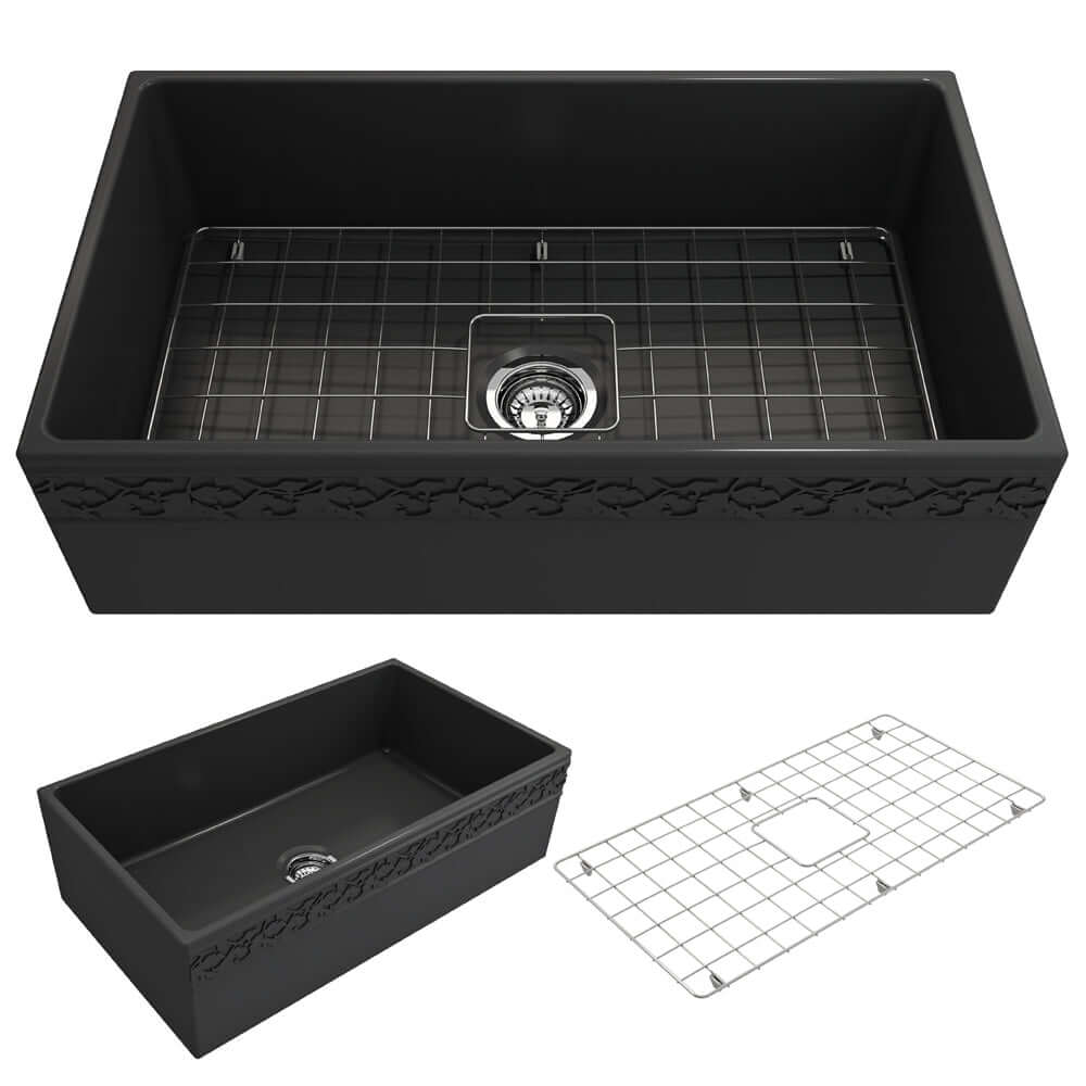 Alternate Image for BOCCHI Vigneto 33" Fireclay Farmhouse Apron Single Bowl Kitchen Sink, Matte Dark Gray, 1353-020-0120