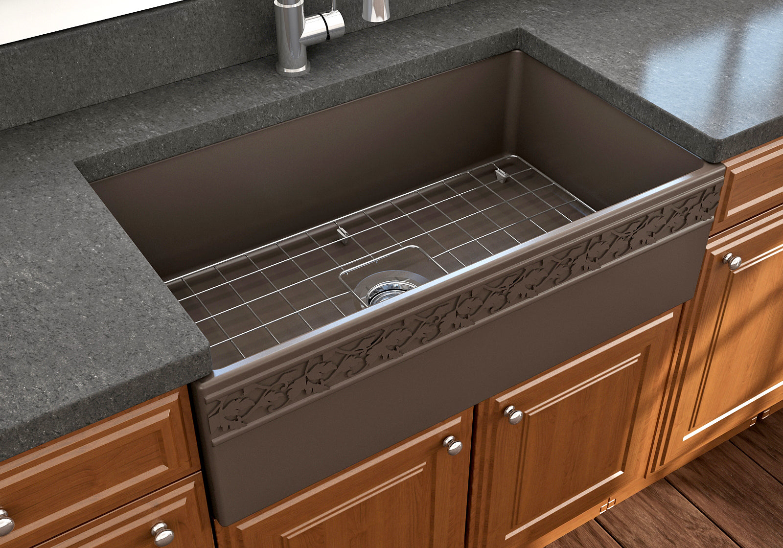 Alternate Image for BOCCHI Vigneto 33" Fireclay Farmhouse Apron Single Bowl Kitchen Sink, Matte Brown, 1353-025-0120
