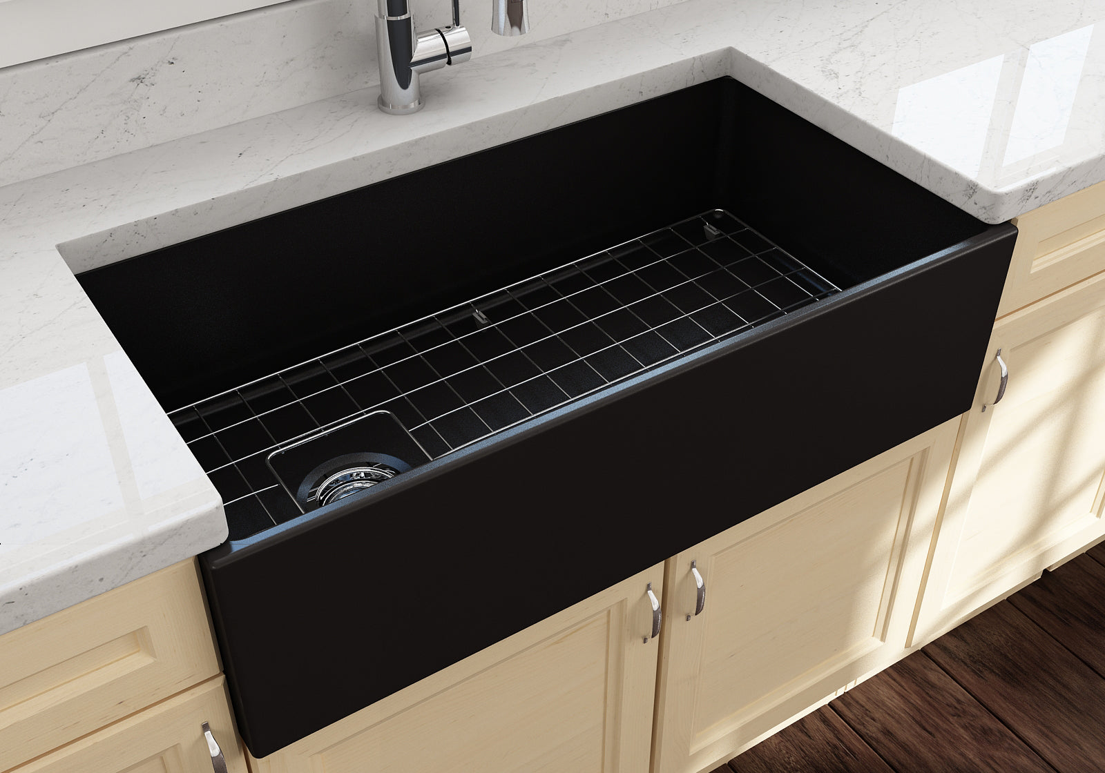 Alternate Image for BOCCHI Contempo 36" Fireclay Farmhouse Apron Single Bowl Kitchen Sink, Matte Black, 1354-004-0120