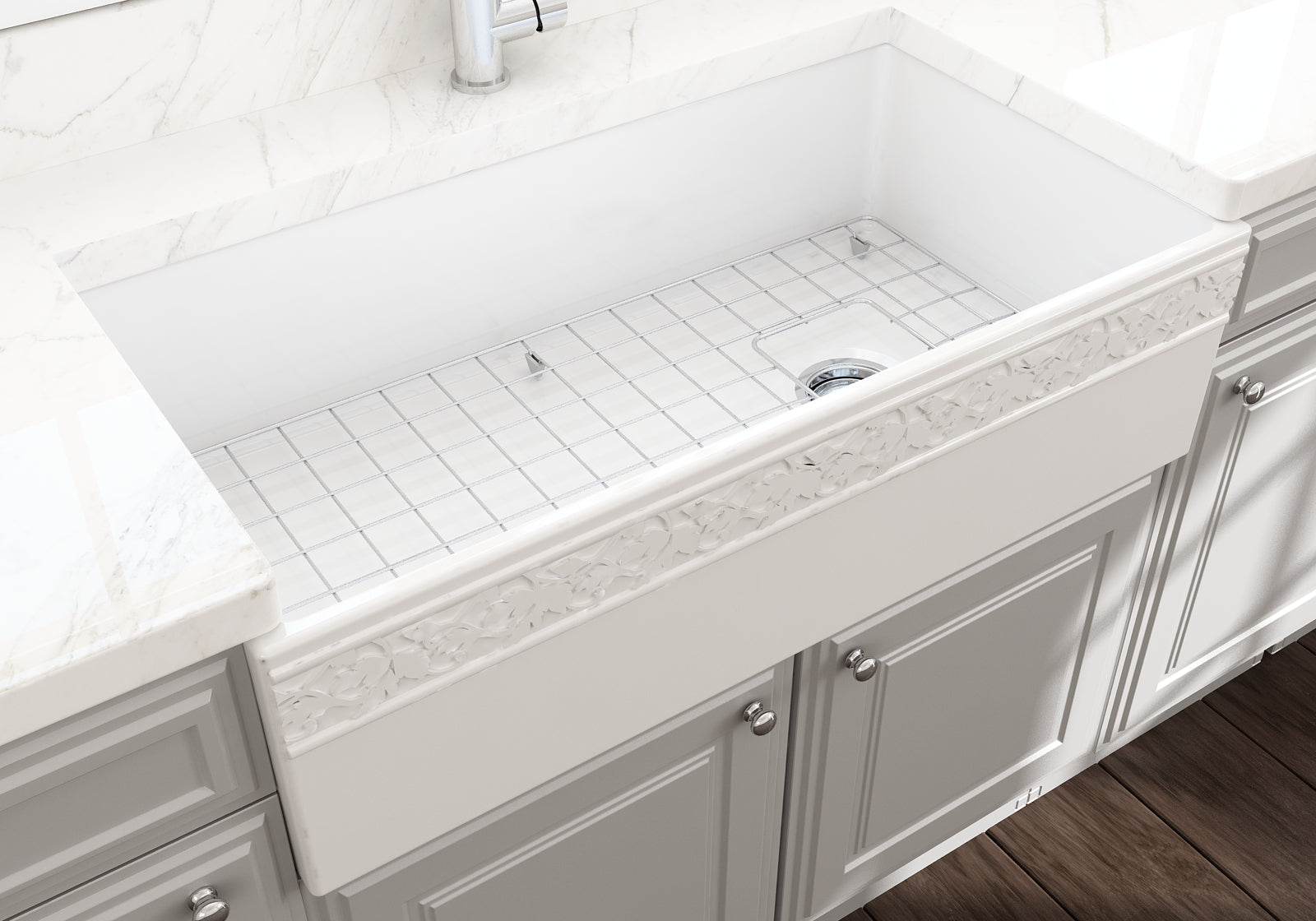 BOCCHI Vigneto 36" Fireclay Farmhouse Apron Single Bowl Kitchen Sink, White, 1355-001-0120
