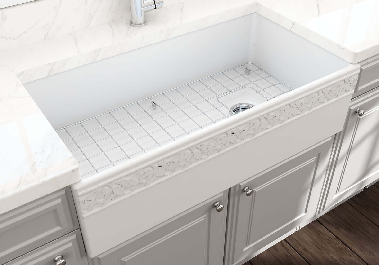 Alternate Image for BOCCHI Vigneto 36" Fireclay Farmhouse Apron Single Bowl Kitchen Sink, Matte White, 1355-002-0120
