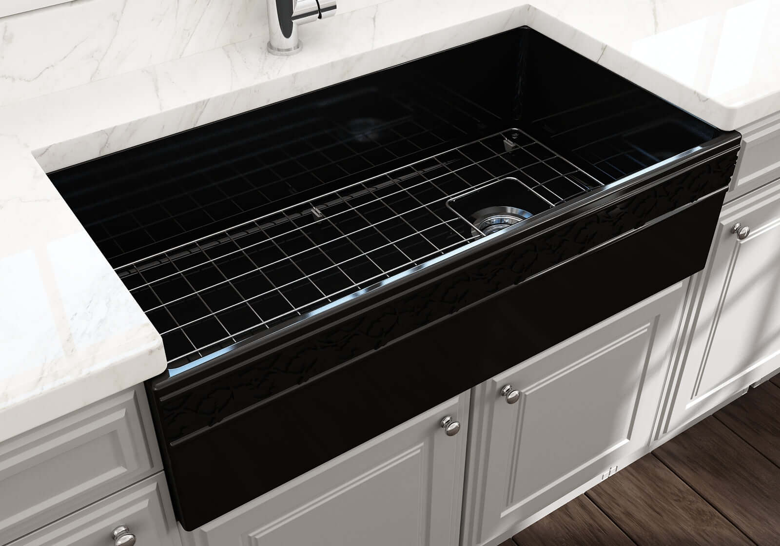 Alternate Image for BOCCHI Vigneto 36" Fireclay Farmhouse Apron Single Bowl Kitchen Sink, Black, 1355-005-0120