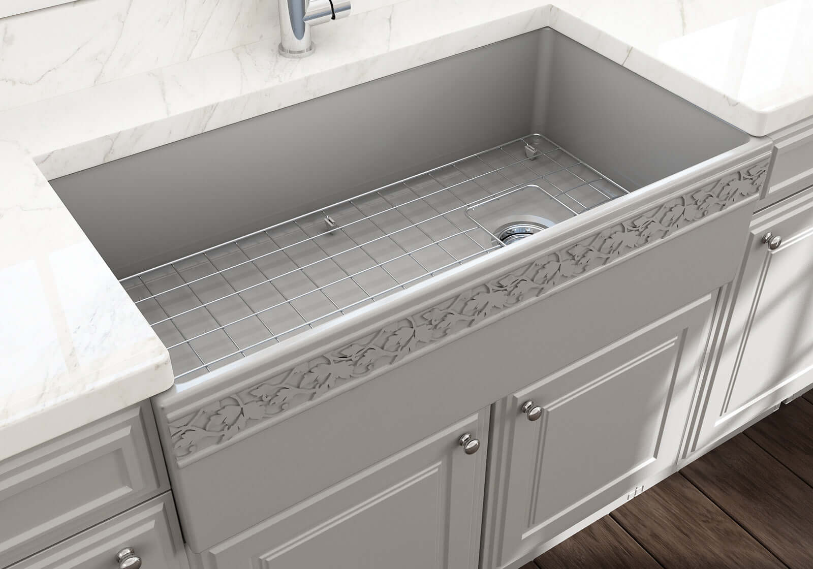 Alternate Image for BOCCHI Vigneto 36" Fireclay Farmhouse Apron Single Bowl Kitchen Sink, Matte Gray, 1355-006-0120