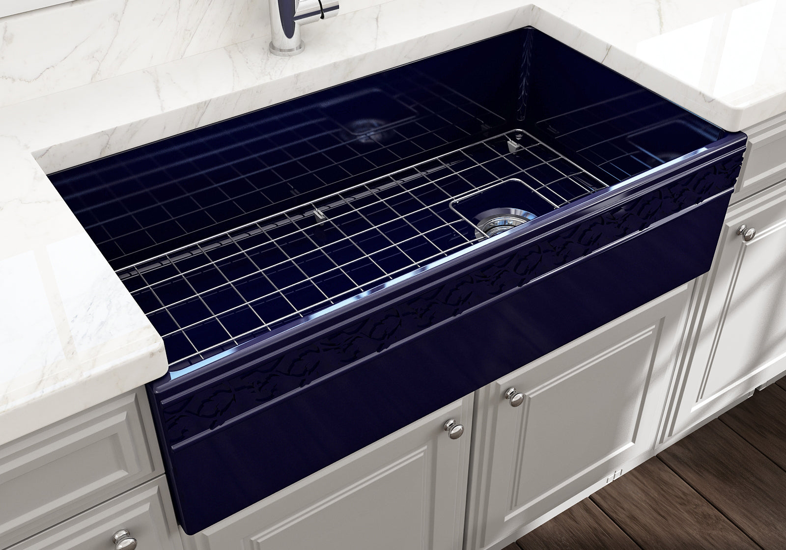 Alternate Image for BOCCHI Vigneto 36" Fireclay Farmhouse Apron Single Bowl Kitchen Sink, Sapphire Blue, 1355-010-0120