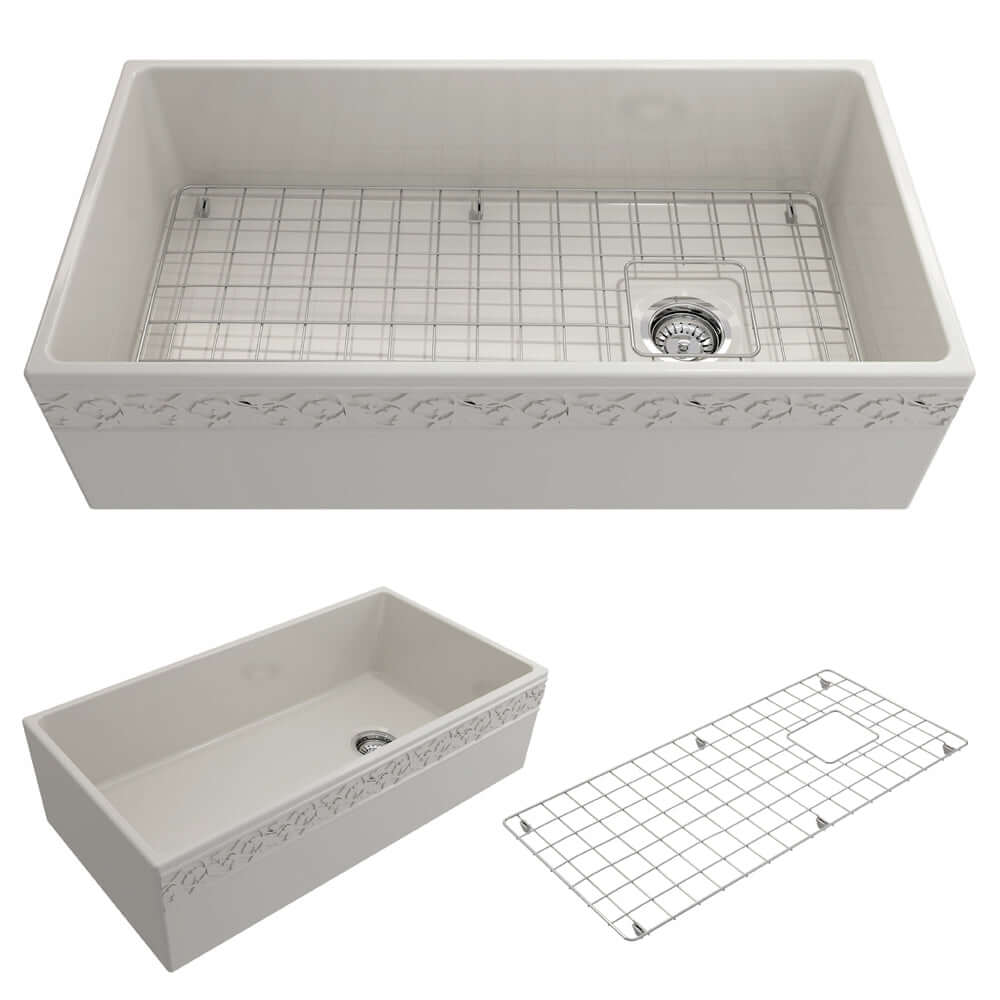 Alternate Image for BOCCHI Vigneto 36" Fireclay Farmhouse Apron Single Bowl Kitchen Sink, Biscuit, 1355-014-0120