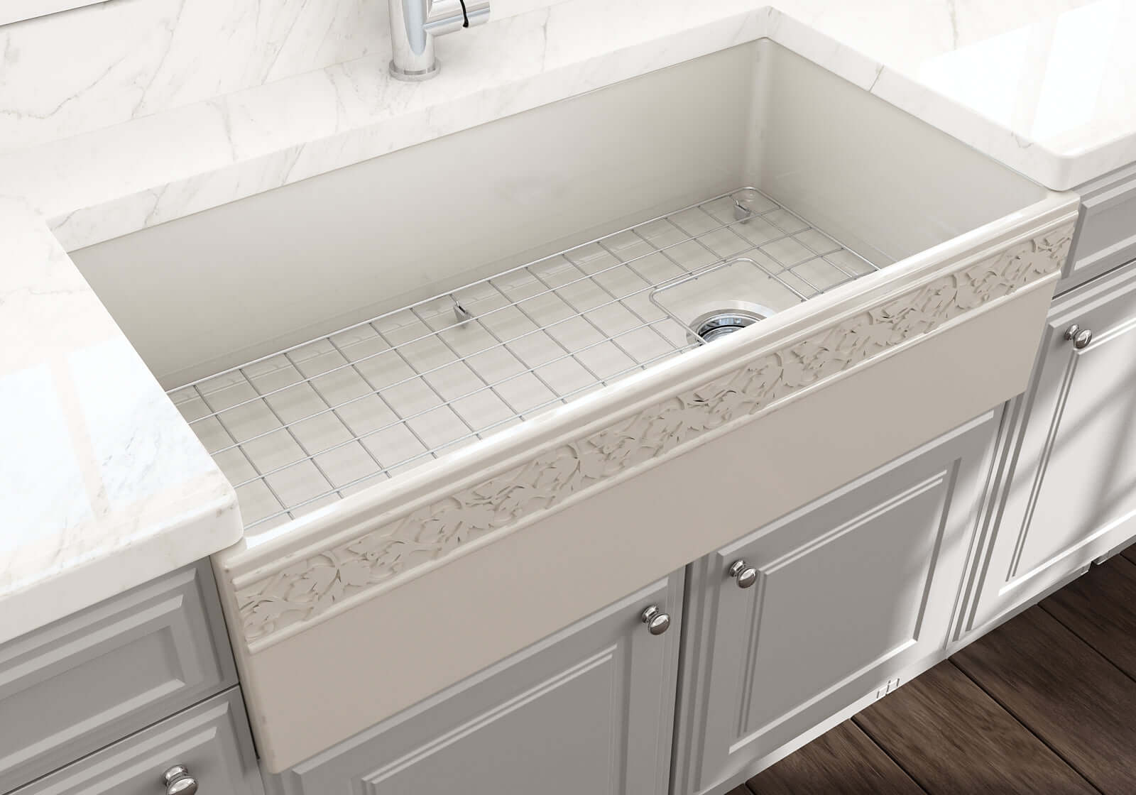 Alternate Image for BOCCHI Vigneto 36" Fireclay Farmhouse Apron Single Bowl Kitchen Sink, Biscuit, 1355-014-0120