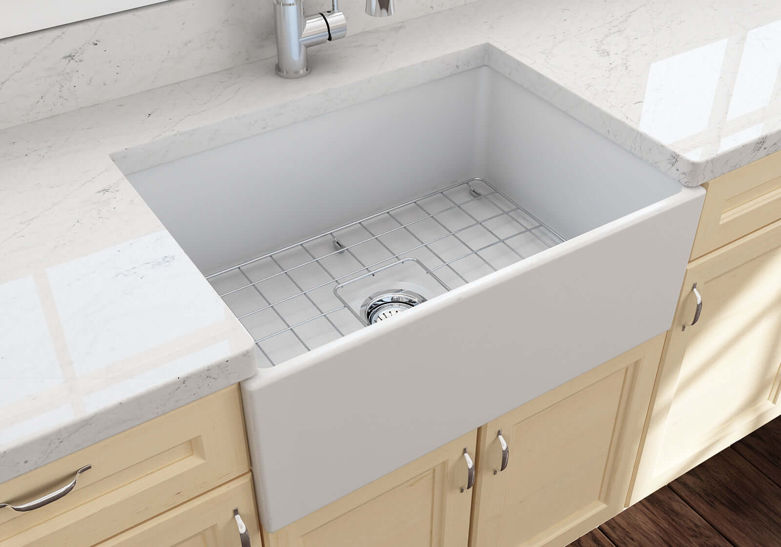 Alternate Image for BOCCHI Contempo 27" Fireclay Farmhouse Apron Single Bowl Kitchen Sink, Matte White, 1356-002-0120