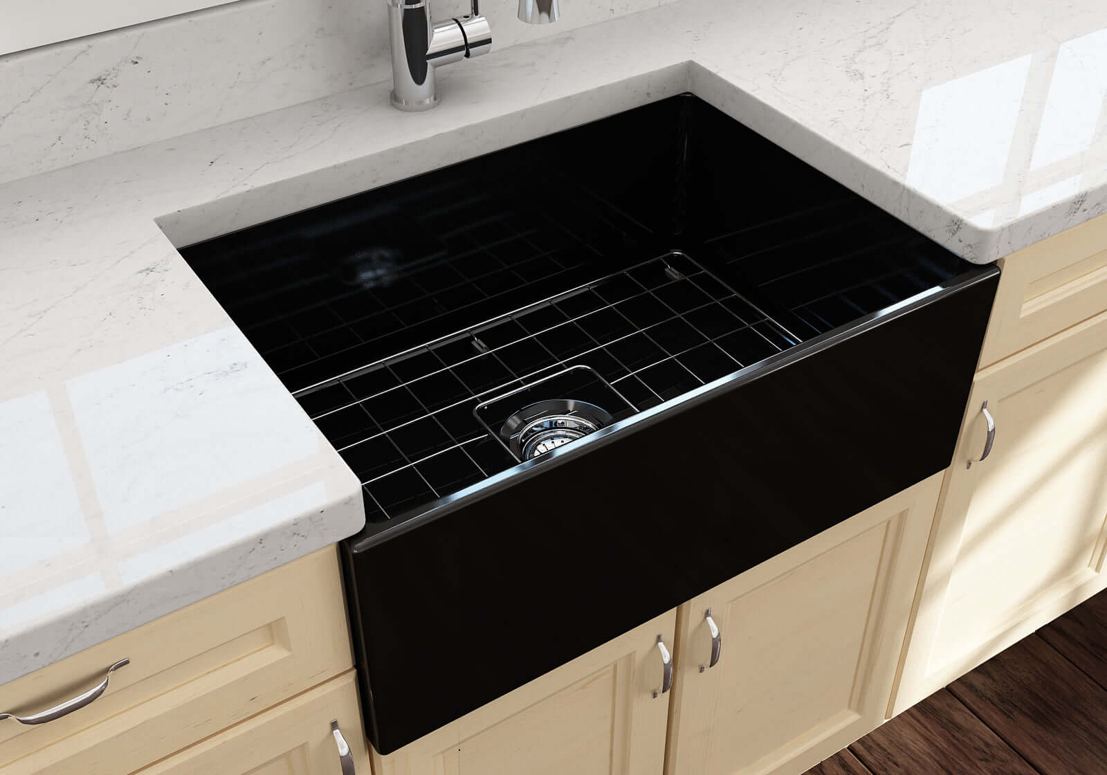 Alternate Image for BOCCHI Contempo 27" Fireclay Farmhouse Apron Single Bowl Kitchen Sink, Black, 1356-005-0120