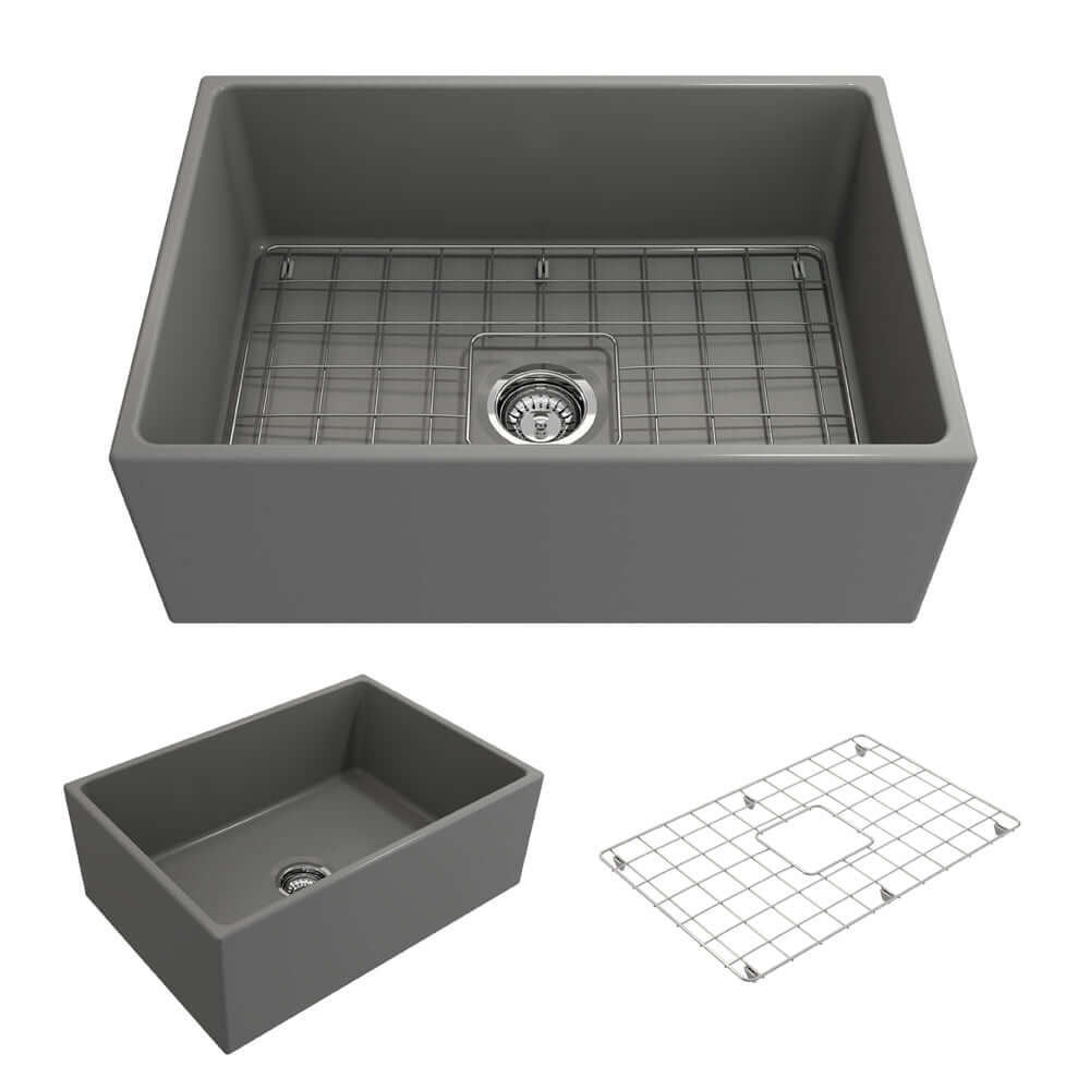 Alternate Image for BOCCHI Contempo 27" Fireclay Farmhouse Apron Single Bowl Kitchen Sink, Matte Gray, 1356-006-0120