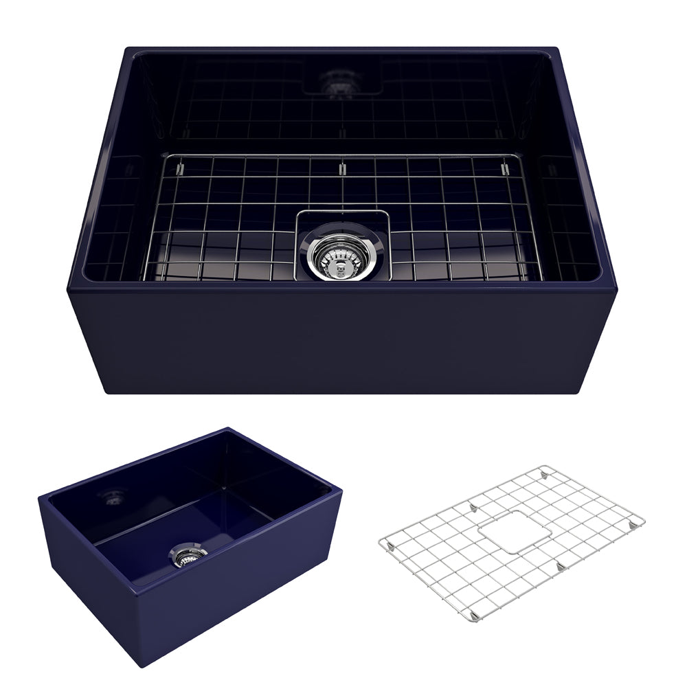 BOCCHI Contempo 27" Fireclay Farmhouse Apron Single Bowl Kitchen Sink, Sapphire Blue, 1356-010-0120