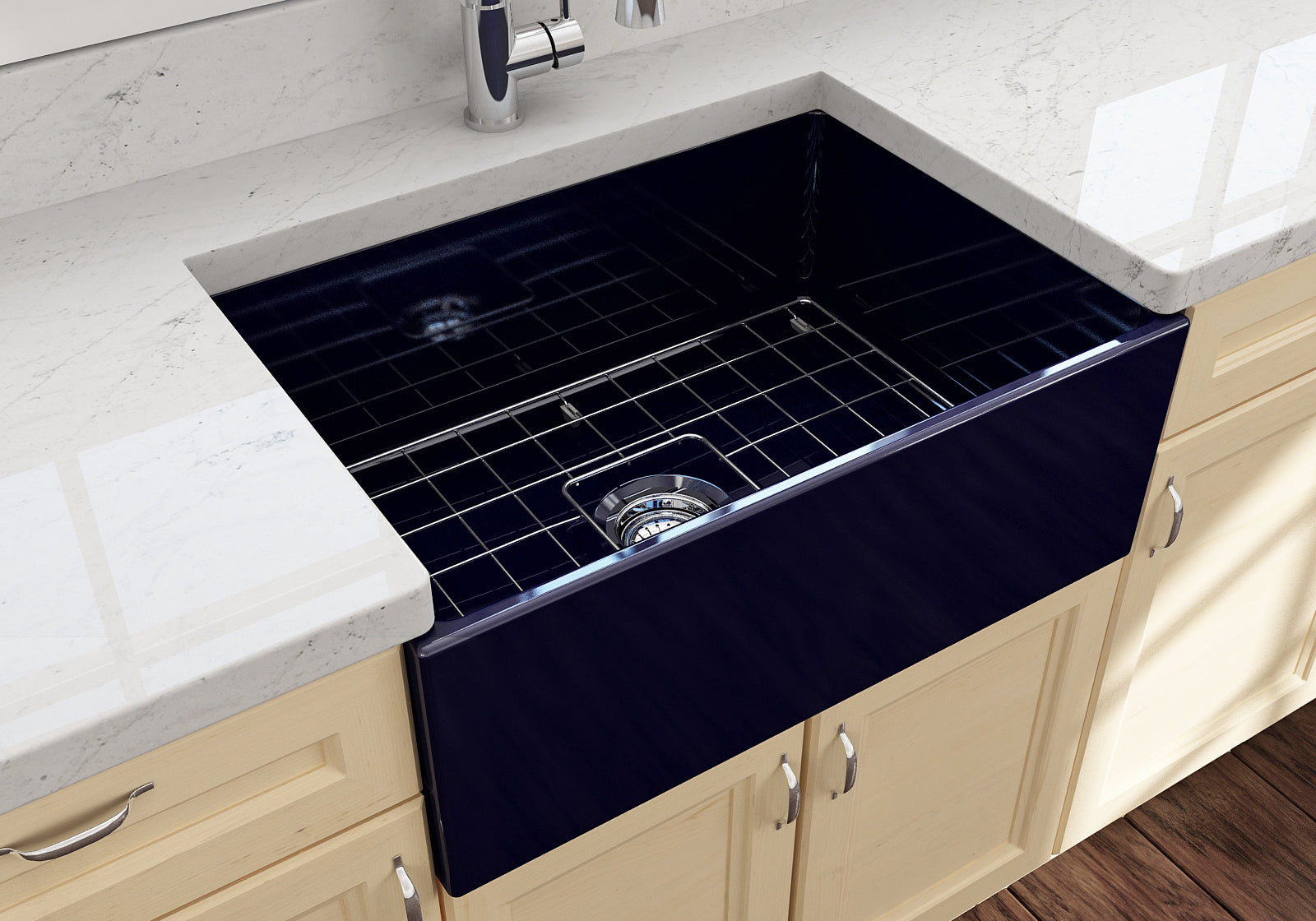 Alternate Image for BOCCHI Contempo 27" Fireclay Farmhouse Apron Single Bowl Kitchen Sink, Sapphire Blue, 1356-010-0120