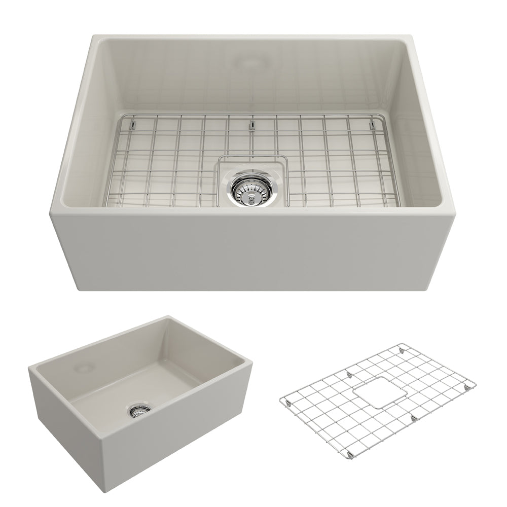 BOCCHI Contempo 27" Fireclay Farmhouse Apron Single Bowl Kitchen Sink, Biscuit, 1356-014-0120