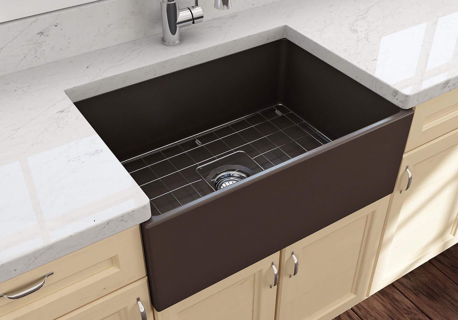 Alternate Image for BOCCHI Contempo 27" Fireclay Farmhouse Apron Single Bowl Kitchen Sink, Matte Brown, 1356-025-0120