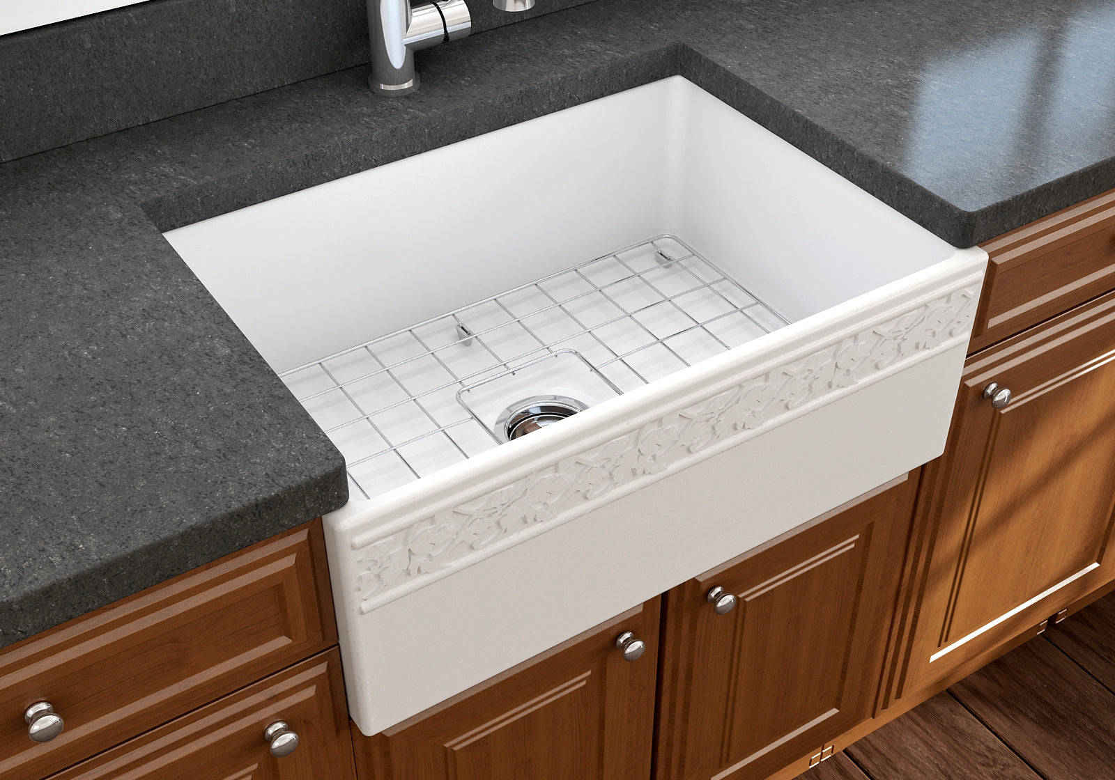 BOCCHI Vigneto 27" Fireclay Farmhouse Apron Single Bowl Kitchen Sink, Matte White, 1357-002-0120