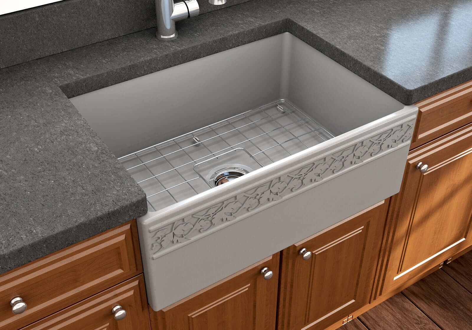 Alternate Image for BOCCHI Vigneto 27" Fireclay Farmhouse Apron Single Bowl Kitchen Sink, Matte Gray, 1357-006-0120
