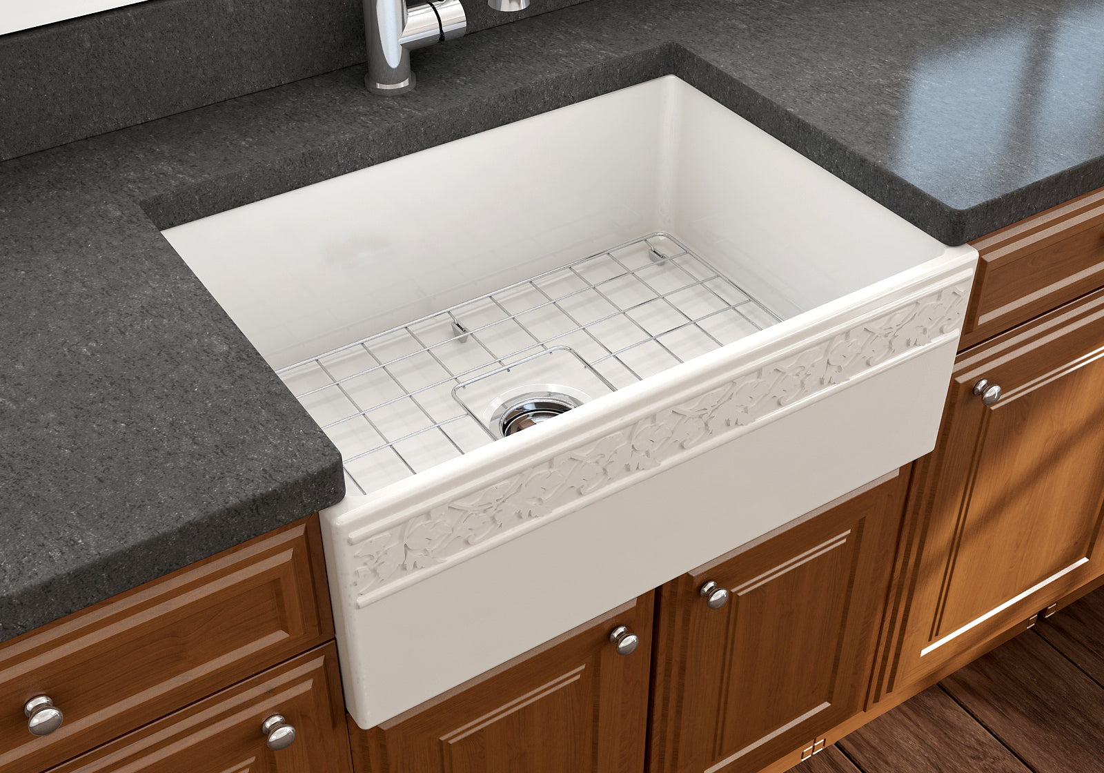 BOCCHI Vigneto 27" Fireclay Farmhouse Apron Single Bowl Kitchen Sink, Biscuit, 1357-014-0120