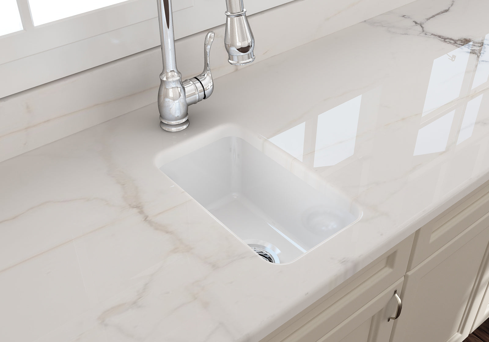 Alternate Image for BOCCHI Sotto 12" Fireclay Undermount Single Bowl Bar Sink with Strainer, White, 1358-001-0120