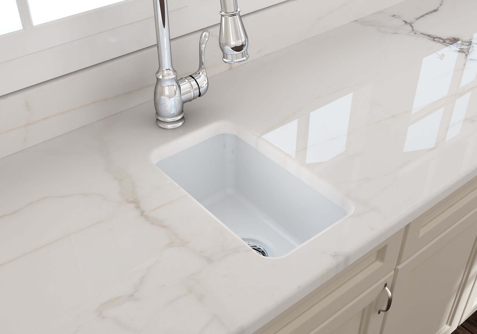 Alternate Image for BOCCHI Sotto 12" Fireclay Undermount Single Bowl Bar Sink with Strainer, Matte White, 1358-002-0120