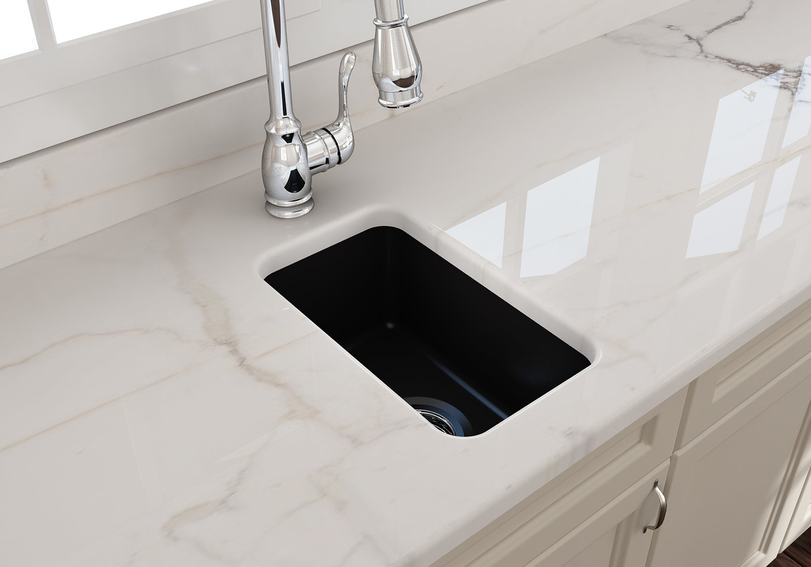 Alternate Image for BOCCHI Sotto 12" Fireclay Undermount Single Bowl Bar Sink with Strainer, Matte Black, 1358-004-0120