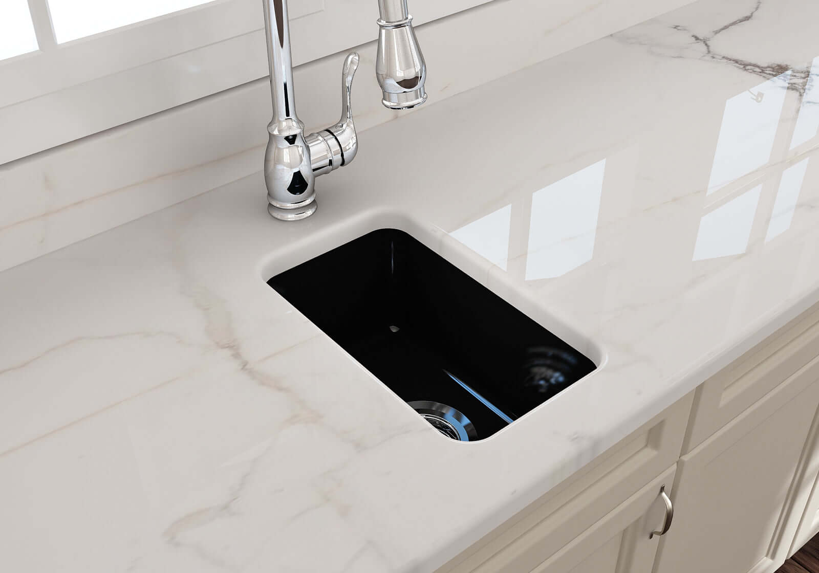 Alternate Image for BOCCHI Sotto 12" Fireclay Undermount Single Bowl Bar Sink with Strainer, Black, 1358-005-0120