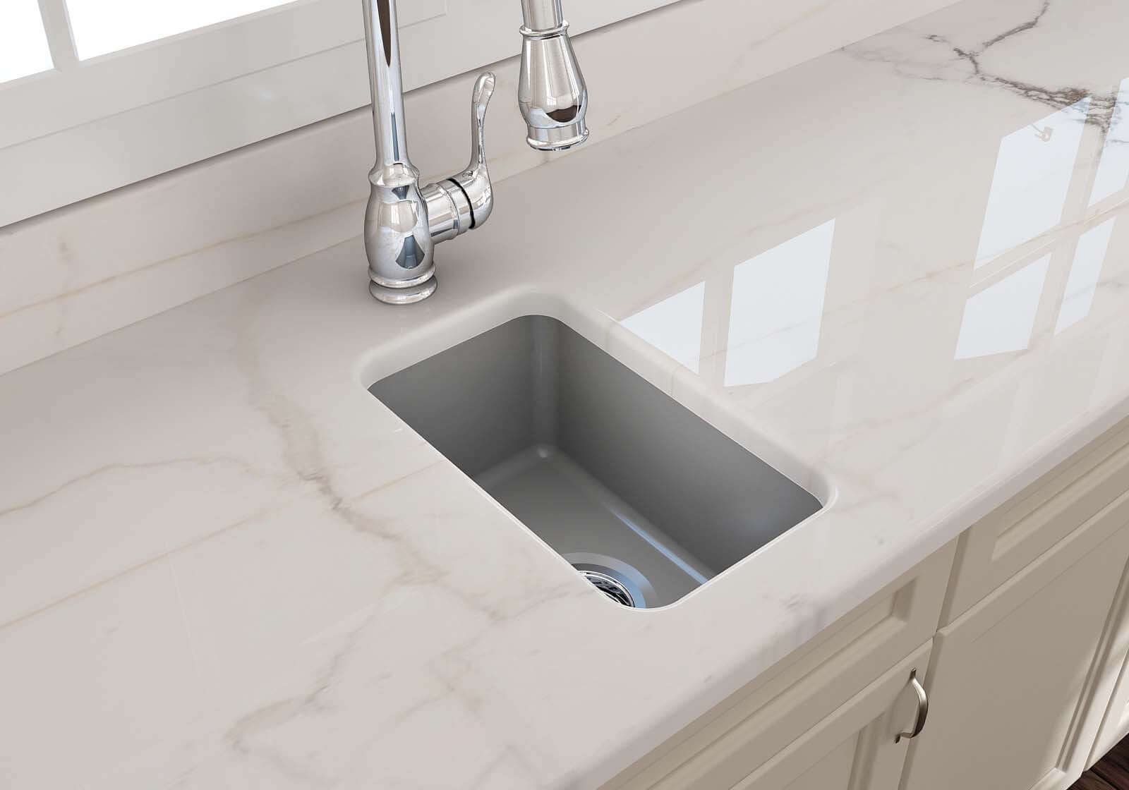 Alternate Image for BOCCHI Sotto 12" Fireclay Undermount Single Bowl Bar Sink with Strainer, Matte Gray, 1358-006-0120