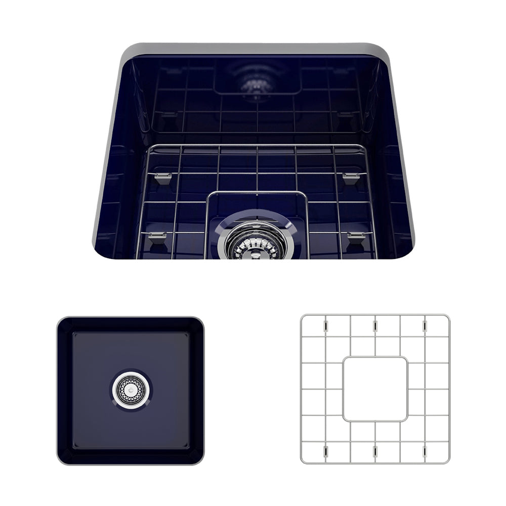Alternate Image for BOCCHI Sotto 18" Fireclay Undermount Single Bowl Bar Sink with Protective Bottom Grid and Strainer, Sapphire Blue, 1359-010-0120