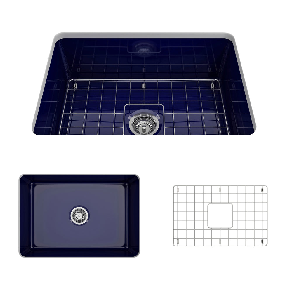 BOCCHI Sotto 27" Fireclay Dual Mount Single Bowl Kitchen Sink, Sapphire Blue, 1360-010-0120