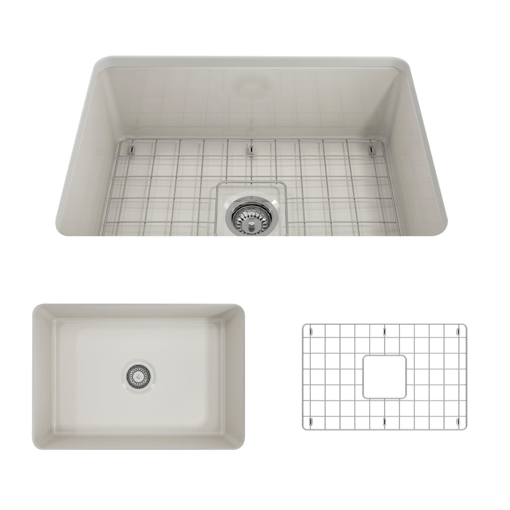 BOCCHI Sotto 27" Fireclay Dual Mount Single Bowl Kitchen Sink, Biscuit, 1360-014-0120