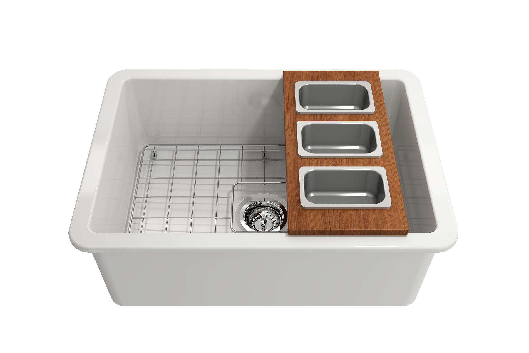 Alternate Image for BOCCHI Wood Board with 3 Rectangular Stainless Steel Bowls, 2320 0013