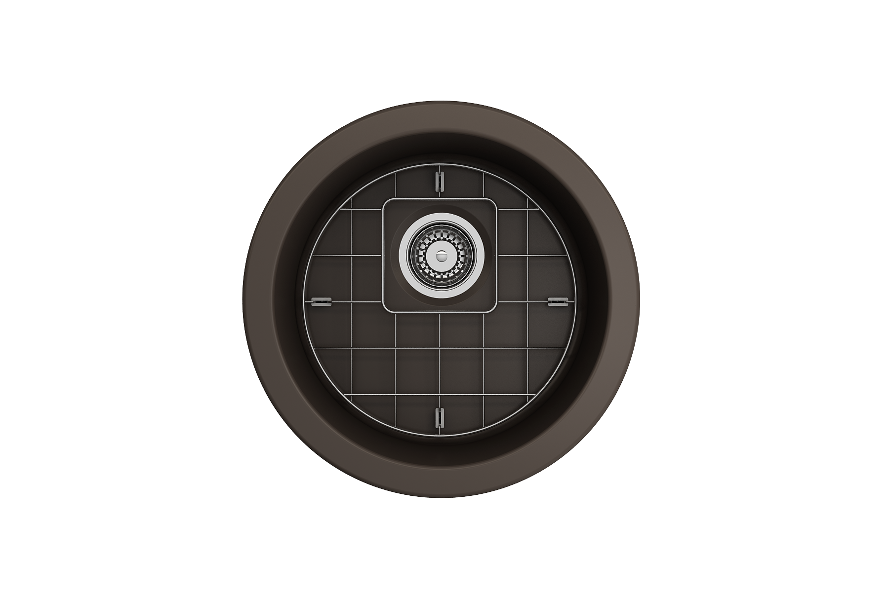Alternate Image for BOCCHI Sotto 18.5" Round Fireclay Undermount Single Bowl Bar Sink with Protective Bottom Grid and Strainer, Matte Brown, 1361-025-0120