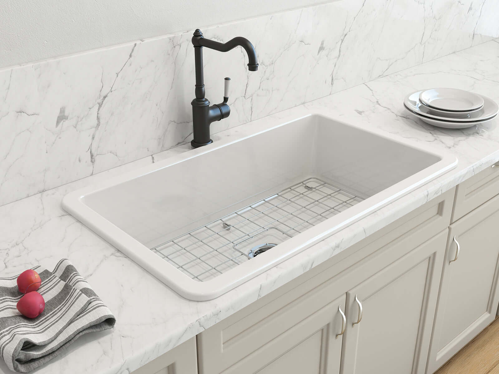 Alternate Image for BOCCHI Sotto 32" White Dual Mount Fireclay Workstation Kitchen Sink Kit with Stainless Steel Faucet and Accessories, 1362-001-2024SS