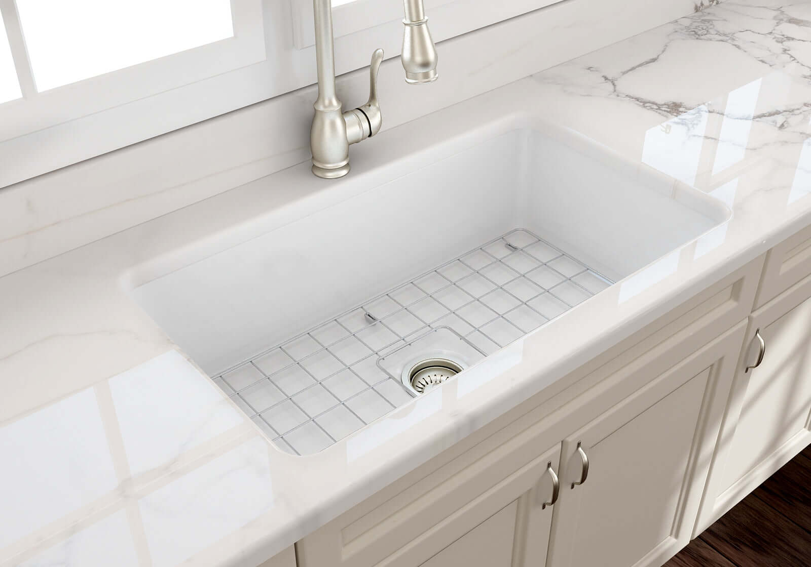 BOCCHI Sotto 32" Fireclay Undermount Single Bowl Kitchen Sink, White, 1362-001-0120