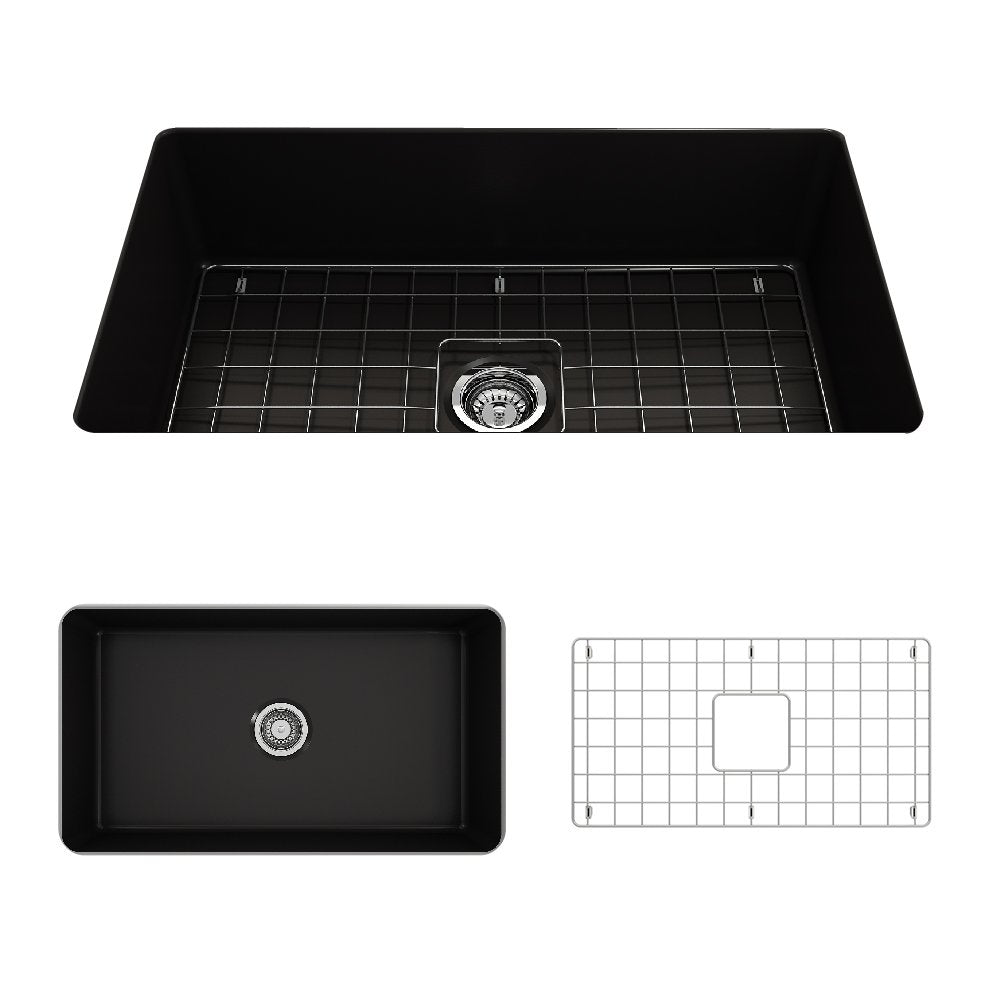 BOCCHI Sotto 32" Fireclay Undermount Single Bowl Kitchen Sink, Matte Black, 1362-004-0120