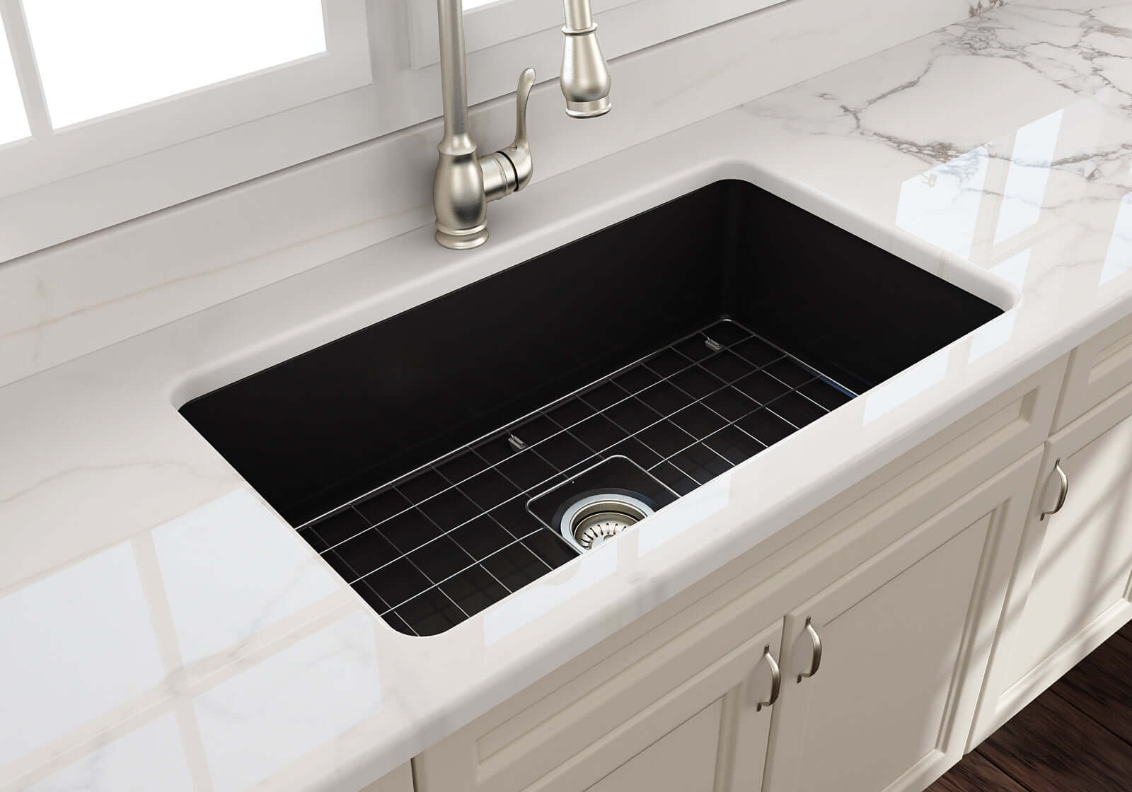 Alternate Image for BOCCHI Sotto 32" Fireclay Undermount Single Bowl Kitchen Sink, Matte Black, 1362-004-0120