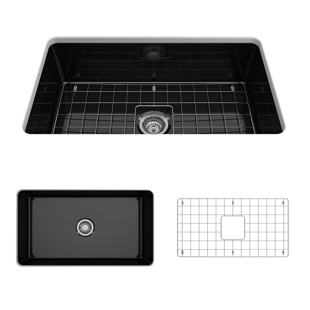 BOCCHI Sotto 32" Fireclay Undermount Single Bowl Kitchen Sink, Black, 1362-005-0120