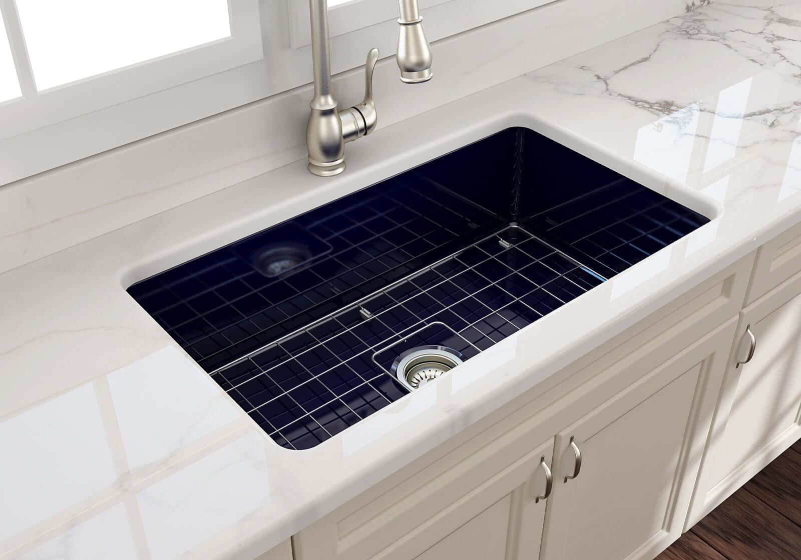 Alternate Image for BOCCHI Sotto 32" Fireclay Undermount Single Bowl Kitchen Sink, Sapphire Blue, 1362-010-0120