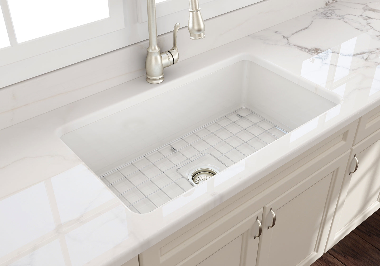 Alternate Image for BOCCHI Sotto 32" Fireclay Undermount Single Bowl Kitchen Sink, Biscuit, 1362-014-0120