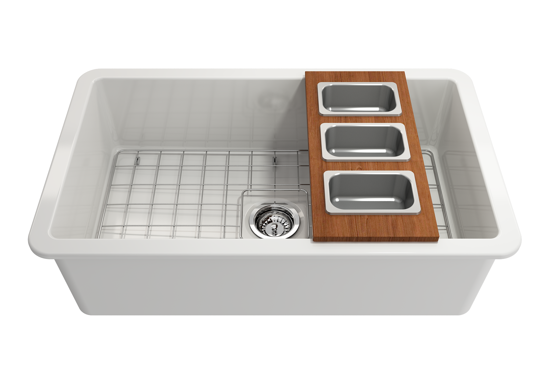 Alternate Image for BOCCHI Wood Board with 3 Rectangular Stainless Steel Bowls, 2320 0013